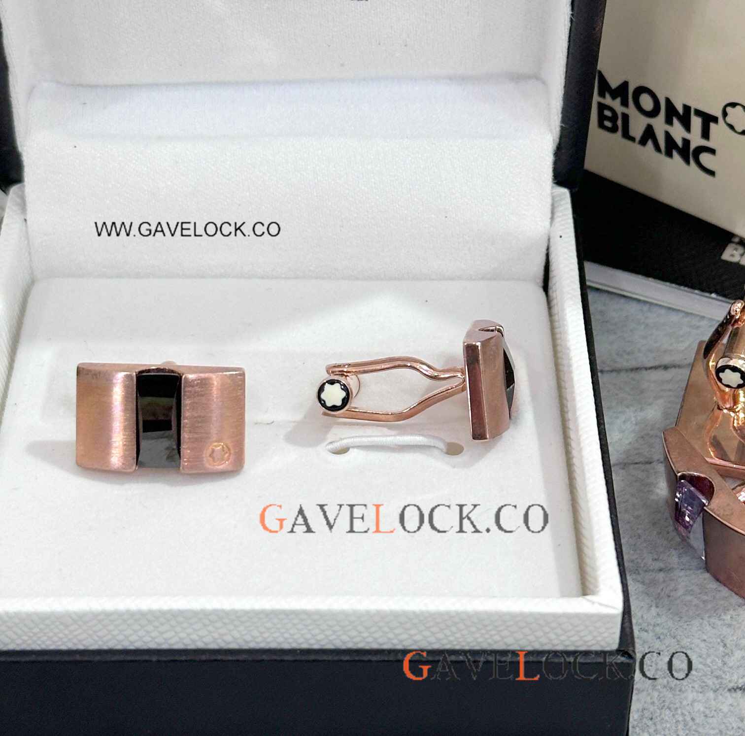 Clone Mont Blanc Rectangular CuffLinks Rose Gold&Black